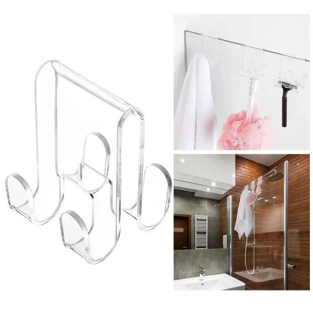 Shower Door Hook Transparent Double Sides Anti-slip Towel Clothes Hanging Hook Bathroom Razor Holder Robe Clothes Hanger multifunctional hooks towel holder