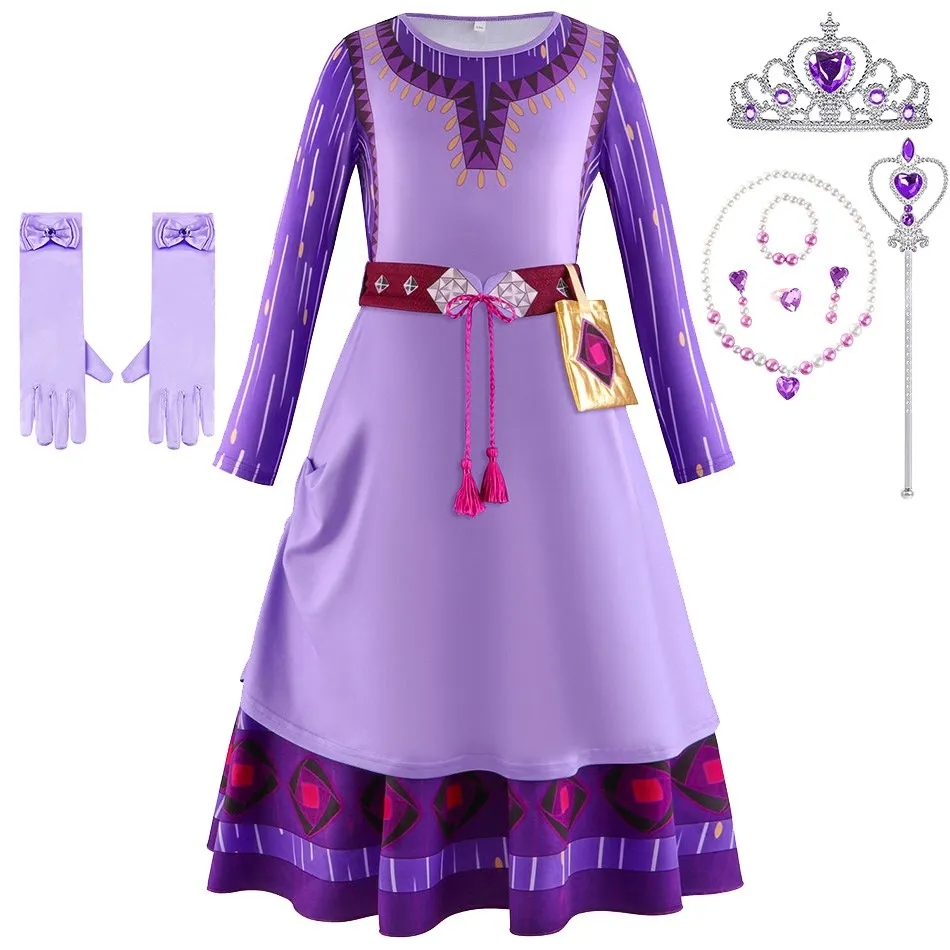 

Girls Dresses Girl Princess Purple Long Sleeved Round Neck Dress Christmas Carnival Role Playing Princess Dress Festival Dress