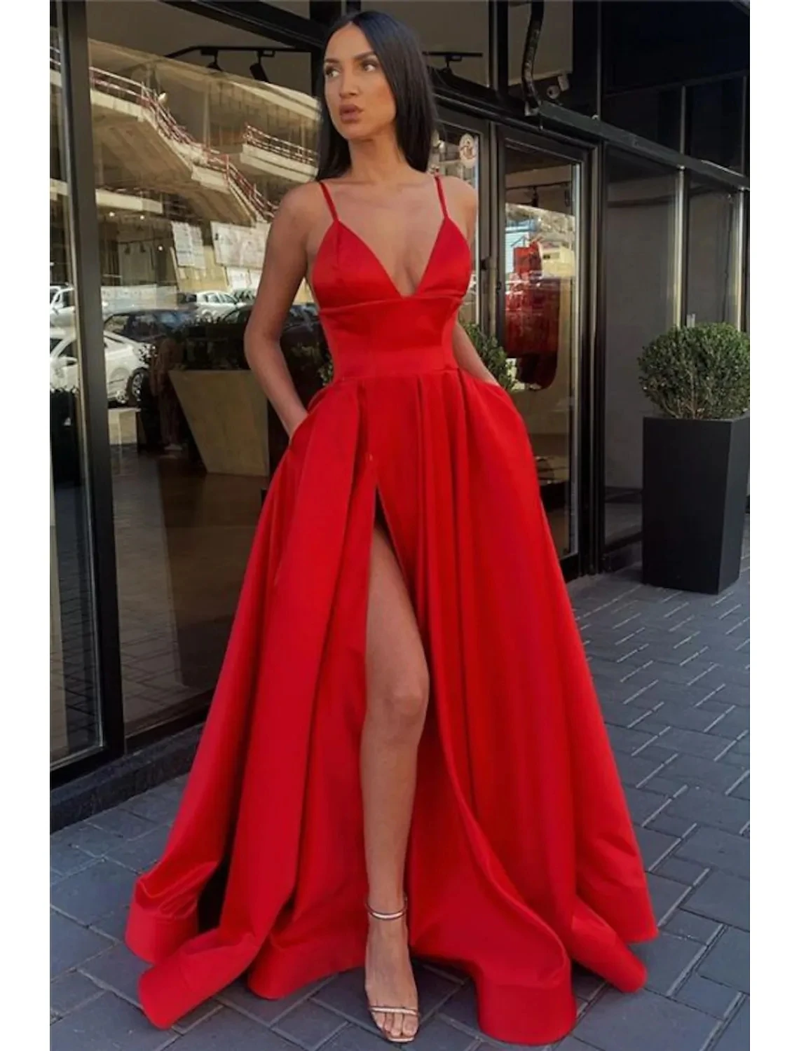 Sexy A-line Slit Formal Evening Dress 2022 Blue/Silver Spaghetti Strap Satin Pleats Prom Party Gowns Robe De Soiree Vestidos red evening gowns