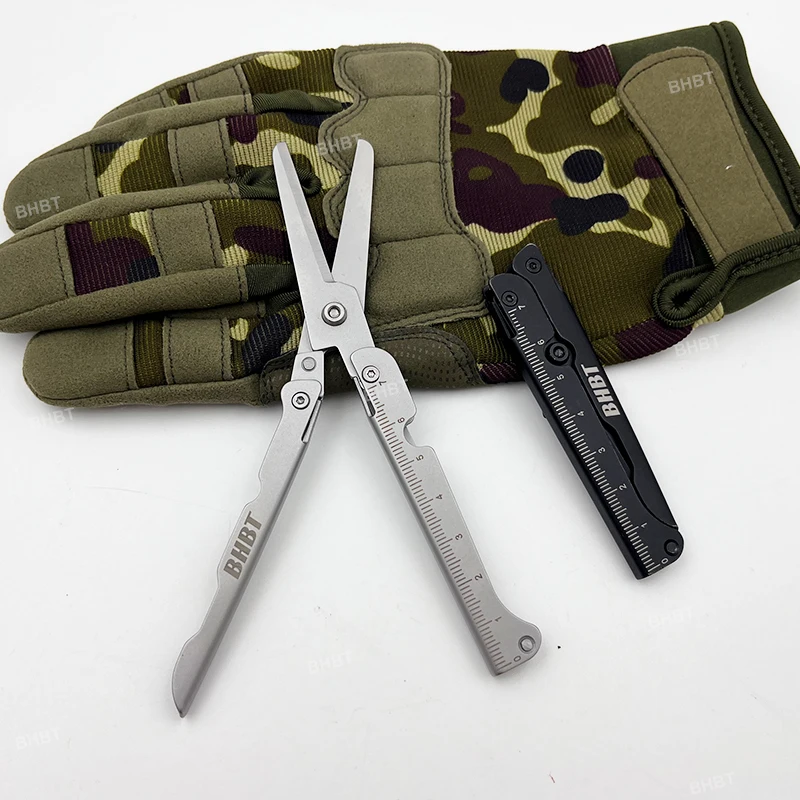 BHBT Folding Scissors Portable Home Outdoor EDC Tools Large Cutter With Back Clip Scale 3