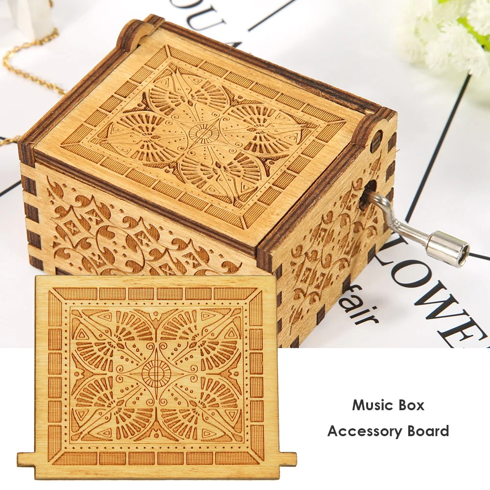 Home Party Ornaments Creative Wooden Board Accessory Antique Carved Wooden Hand Crank Child Kids Gift for Hand Cranked Music Box 3