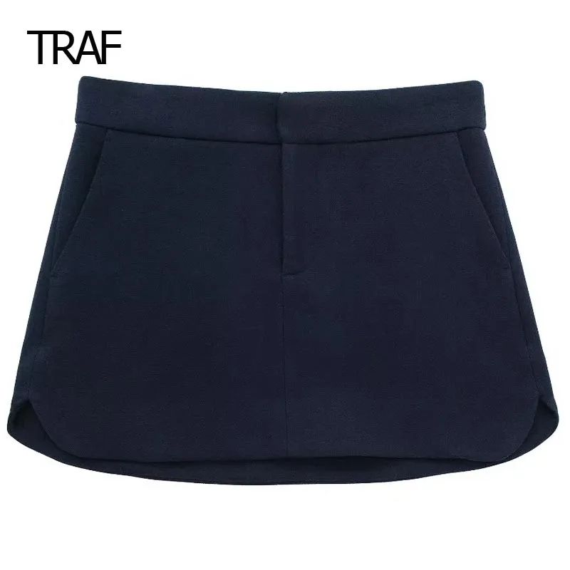 

TRAF Mini Blue Skirt Women's Skirt Spring Summer 2024 Mid Waist Side Slit Aesthetic Skirts Elegant Designer Skirts Women Luxury