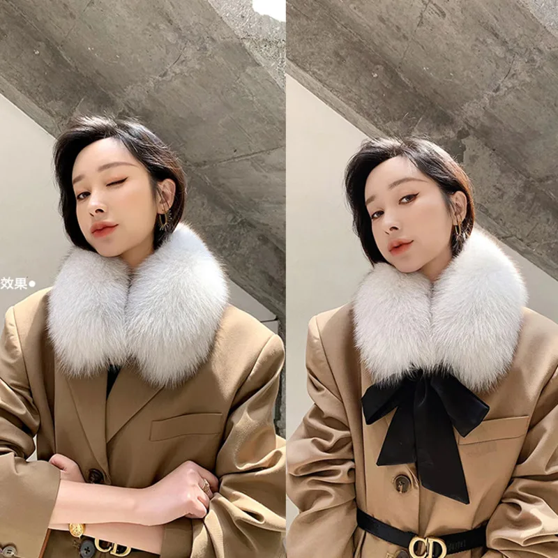 

Woman Winter Ribbon Luxury Fox Fur Collar Ladies Real Fox Fur Scarf Ring Coat Fashion Warmth Luxery Scarf Designer Scarf Shawl