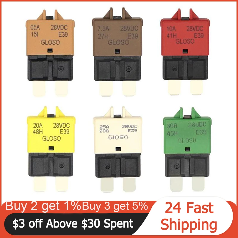 Car Motorcycle Truck Boat Marine Auto Accessories 5A 7.5A 10A 20A 25A DC 28V Manual Reset ATC Circuit Breaker Blade Fuse Parts circuit breaker,resettable fuse