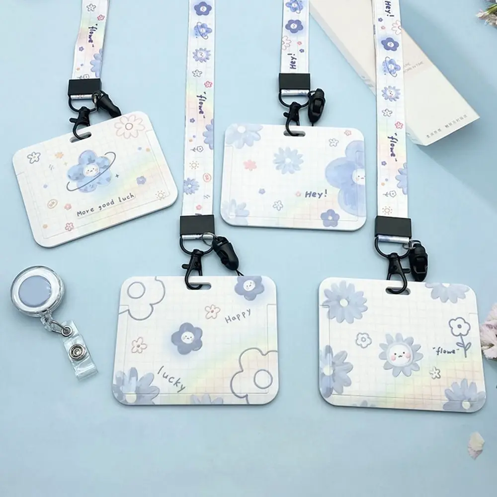 

With Lanyard Credit ID Card Cover For Women Card Access Control Card Storage Cover Fresh Flower Card Holders Cartoon Card Case