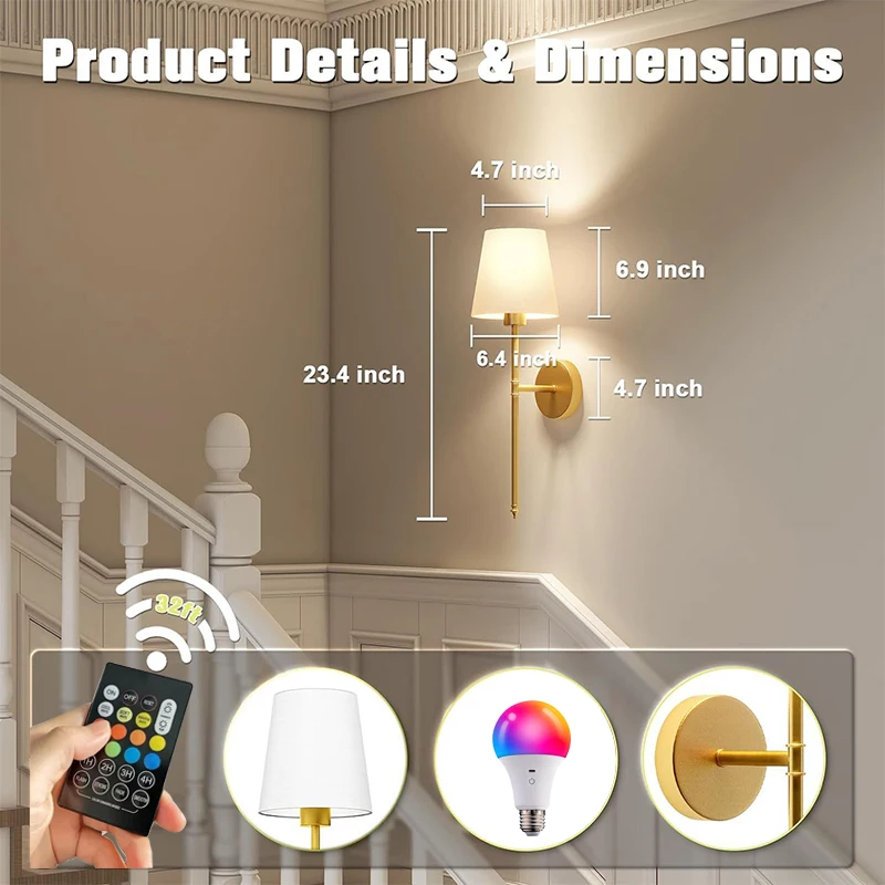 Recharge LED Wall Lamp RGB Bulb Removable Wireless Decoration Bedroom Corridor Hallway Interior Luminaire Bedside Fabric Fixture led light led wall lamp wall light