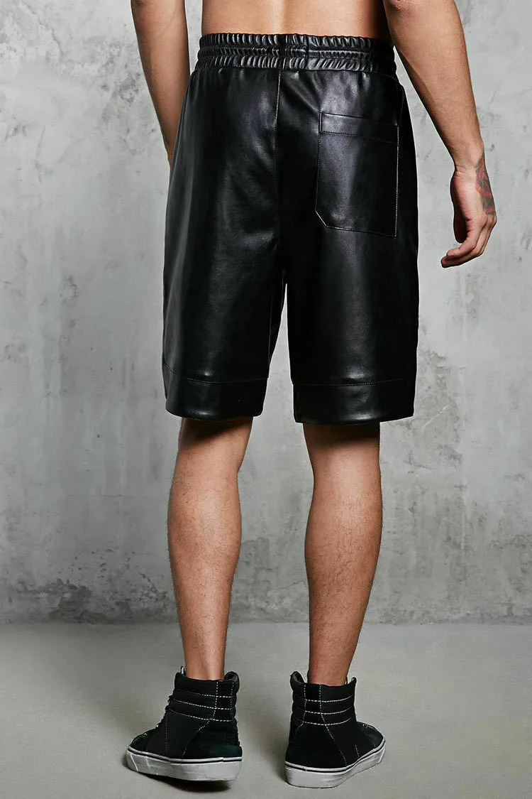New Solid Color PU Leather Pants Casual Men's Short Leather Pants Summer Fashion Trend Club Punk Style Shorts for 3