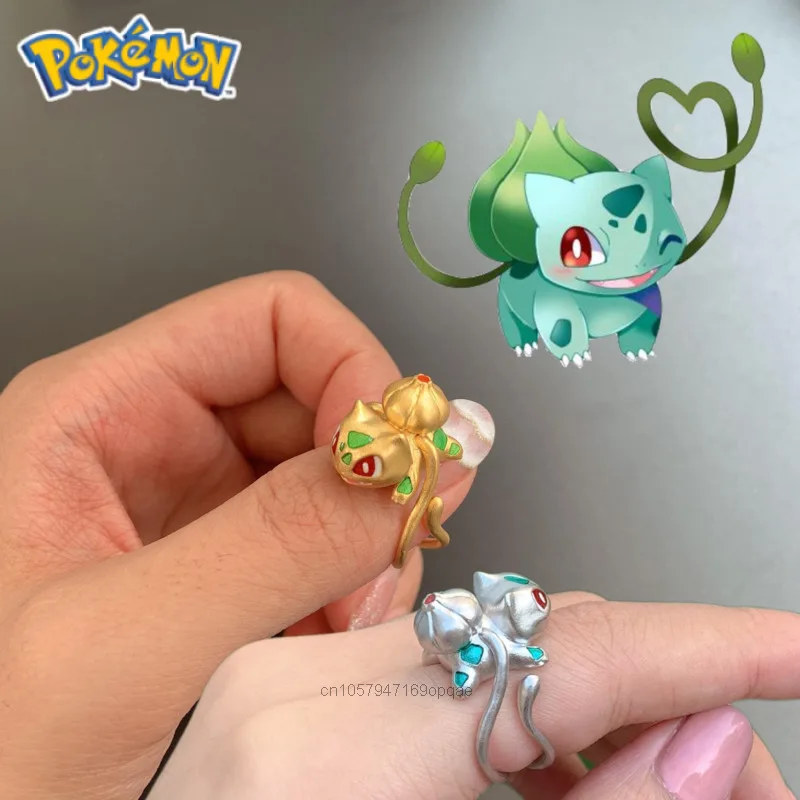 Pokemon Silver Jewelry Bulbasaur Ring Anime Pocket Peripheral Cute Hand