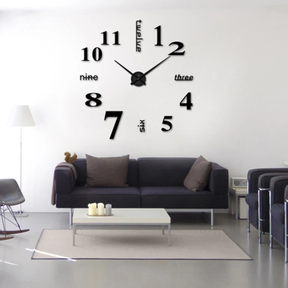 Modern Design Large Wall Clock 3D DIY Clocks Acrylic Mirror Stickers Living Room Home Decor Horloge 4
