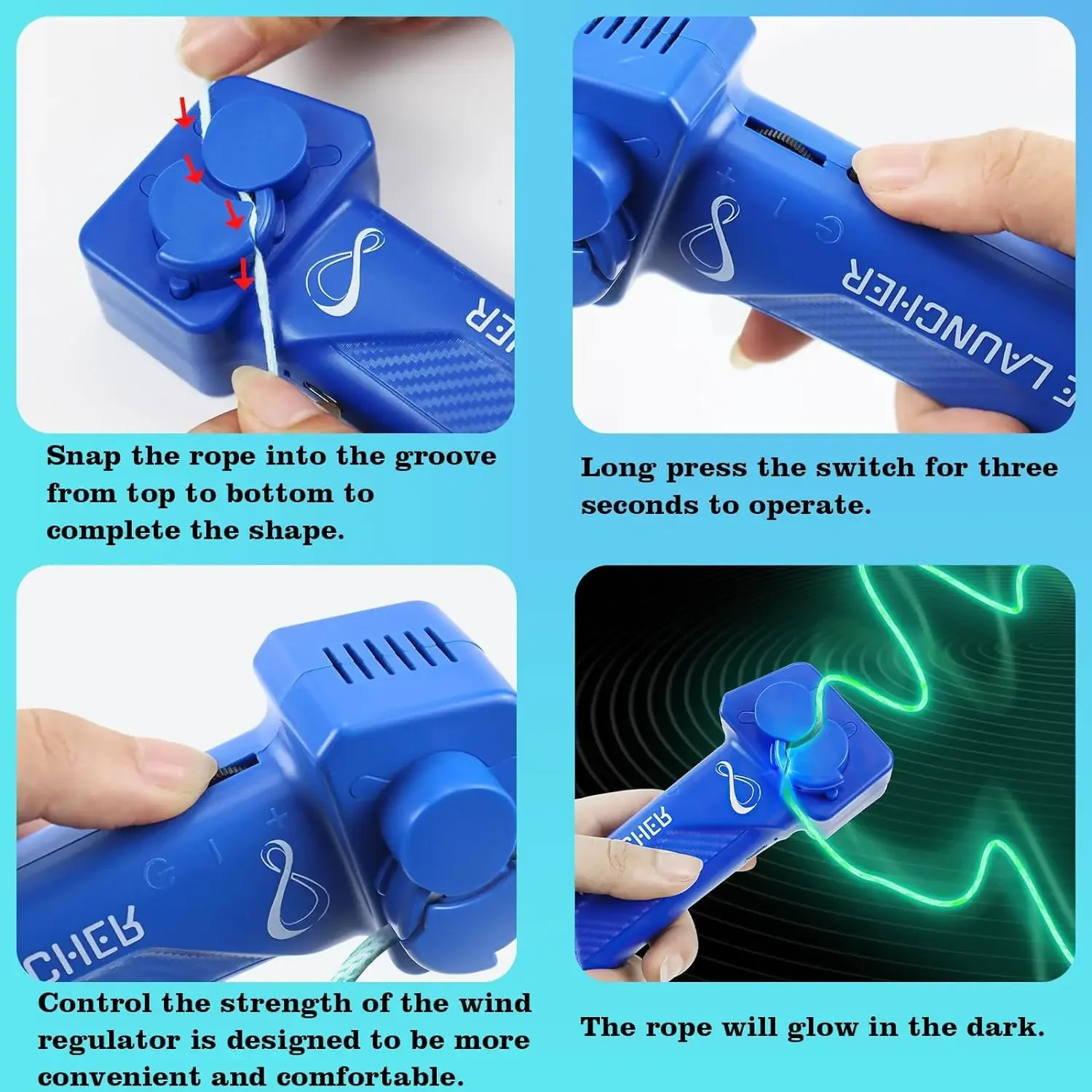 Fidget Toys String Rope Launcher Fidget Toy Loop Rope Glow in The Dark USB Electric String Launcher Handheld Cool Toy Gift