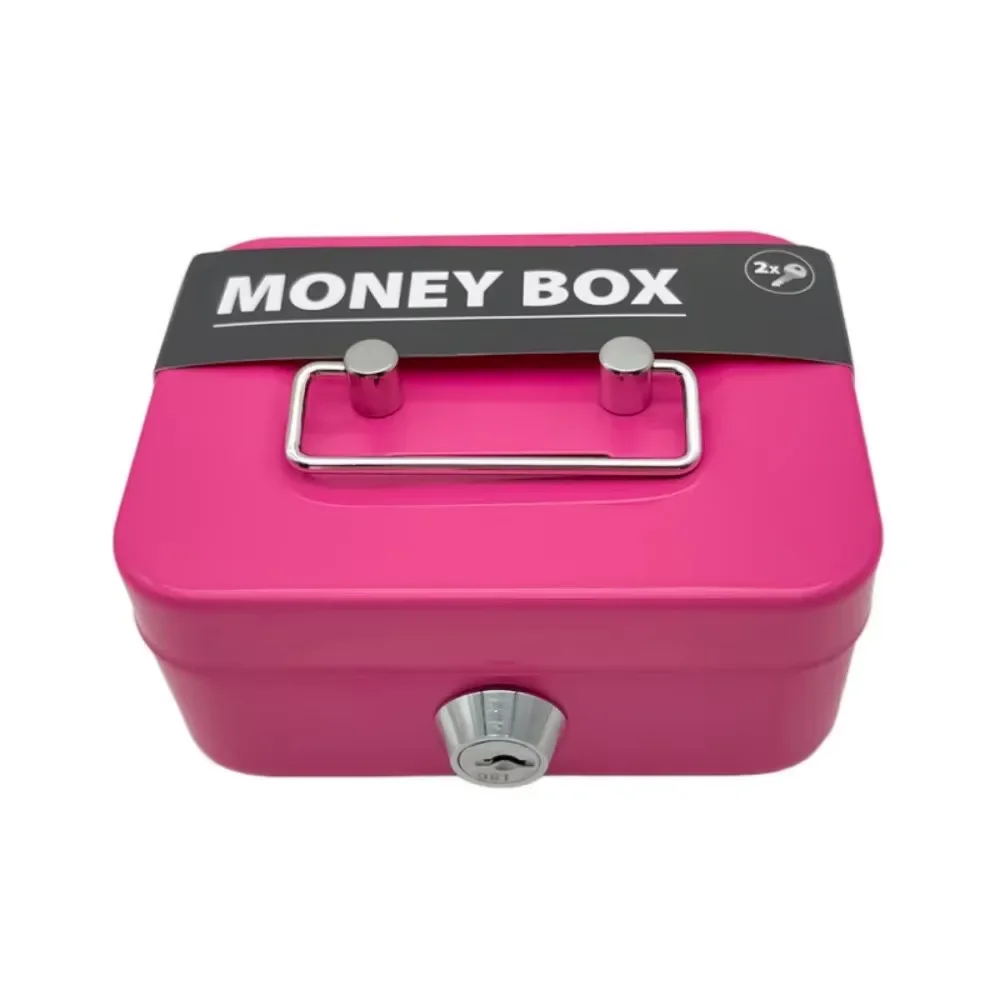 1PC Metal Key Lock Cash Box with Handle Small Kids Money Organizer Storage Box with Lockable Cover for Easy Cash Management