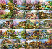 

AZQSD Diamond Painting Tree Garden Cross Stitch Kits Rhinestones Diamond Embroidery Landscape Mosaic Handicraft Home Decor