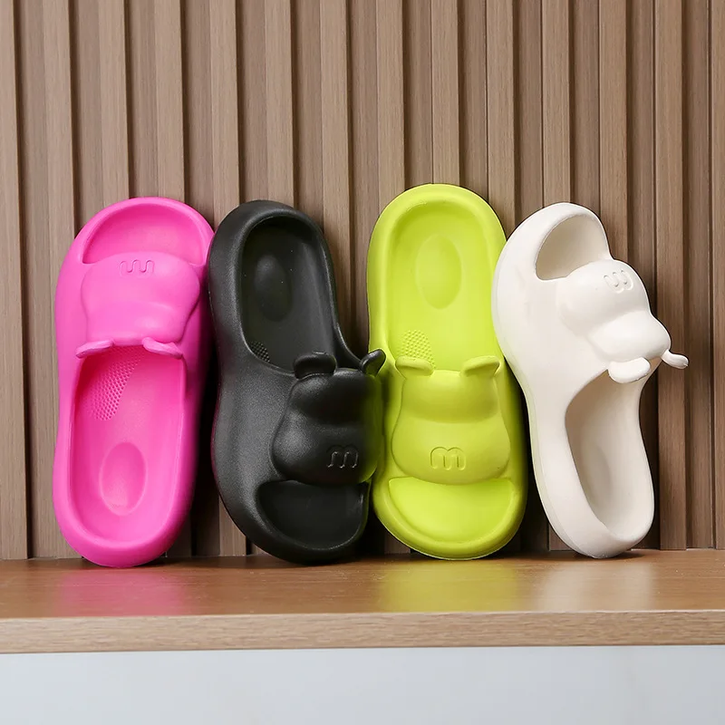 Cartoon Bear Shape Slipper Women Solid Color Beach Home Couple Fashion Platform Comfortable Men Slipper Bathroom Shoes Anti-slip