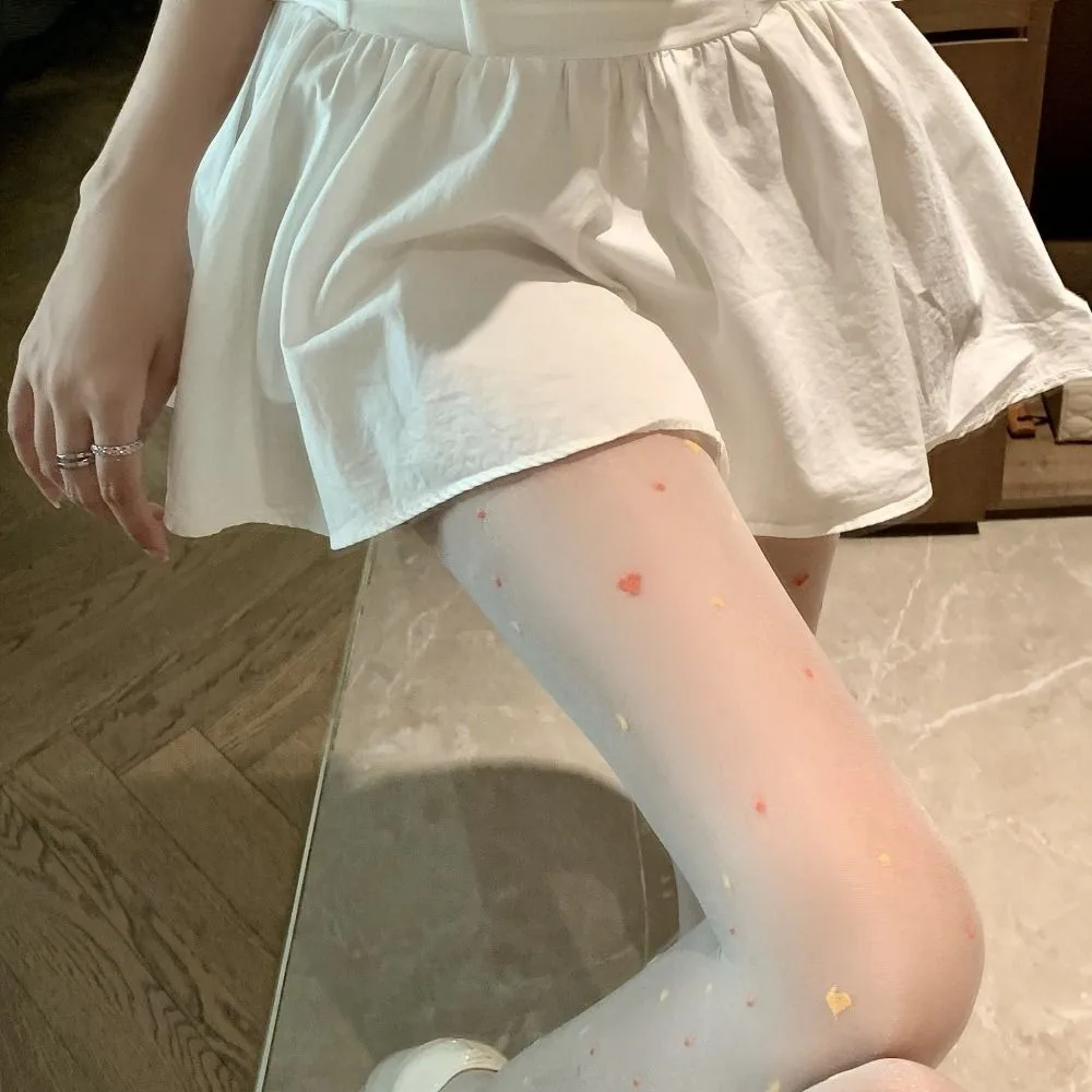 2Pcs Fashion Transparent Heart Long Tights Nylon Ultra-thin Colorful Dot Stockings Harajuku Lolita JK Style Leggings Women Girl