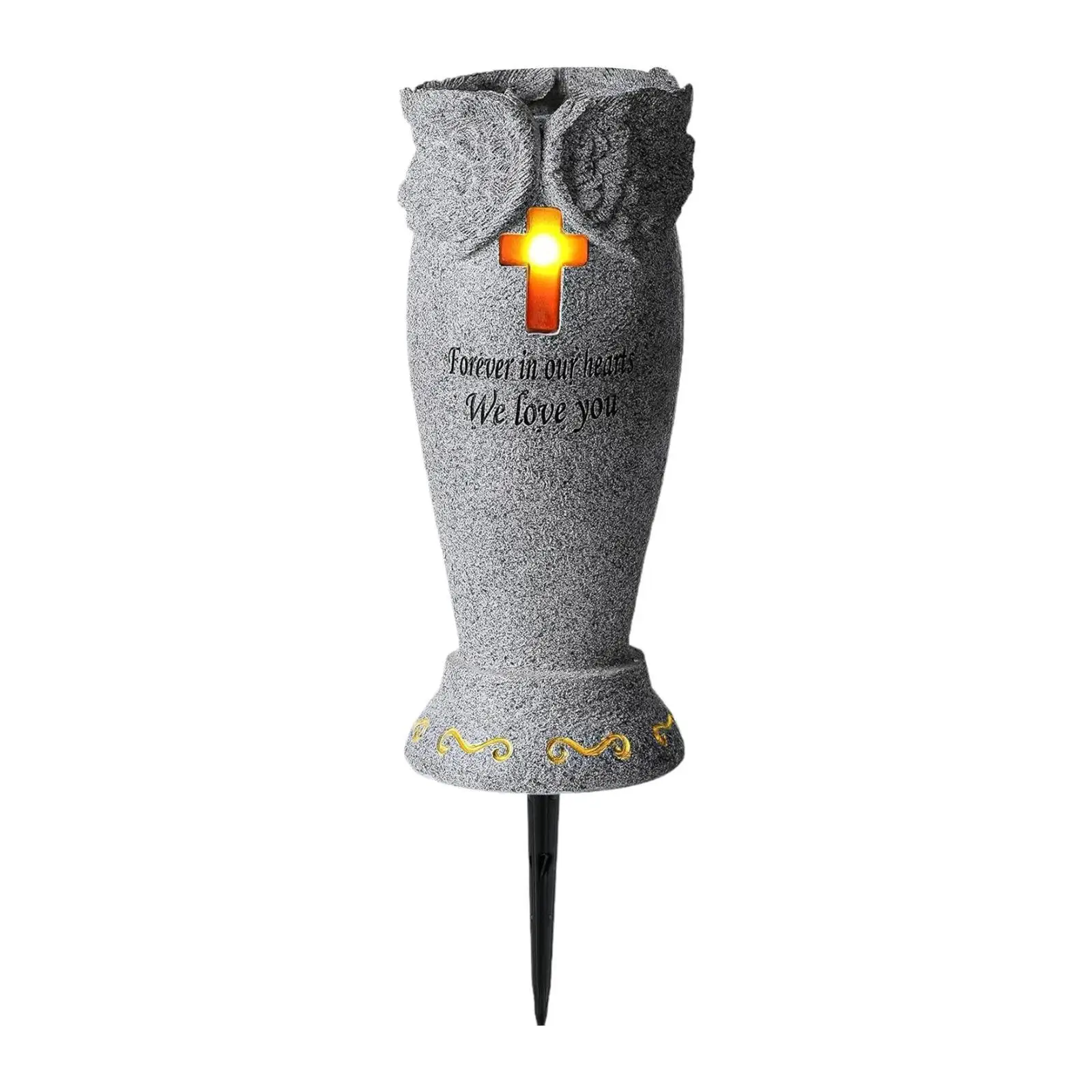 Cemetery Grave Flower Vase Cross Solar Light Cemetery Vase with Spike Grave Marker Decoration Solar Cemetery Grave Vase with LED 2