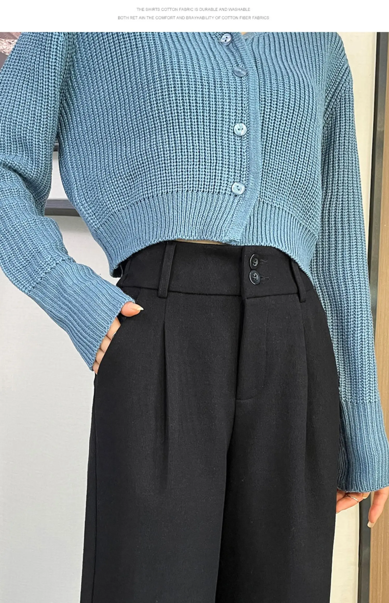 2024 delle Donne di Autunno Inverno Nuovo di Lana Pantaloni a gamba larga Femminile A Vita Alta Pantaloni Dritti Delle Signore Allentati Caldi Pantaloni Casuali L403 5