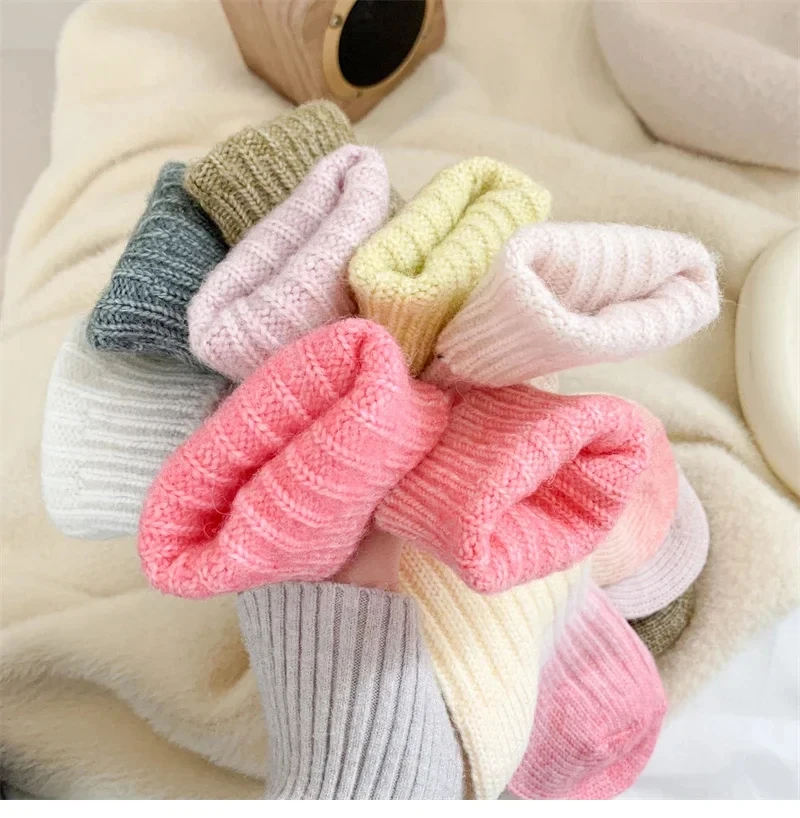 Socks Women Autumn Winter Thick Warm Long Socks Color Gradient Wool Cashmere Thermal Floor Sleeping Socks New Year Gifts