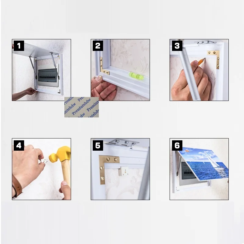 Wall Electric Box Gas Strut Flap Ball Bearing Slide Cover Access Panel With Decorative Picture Photo