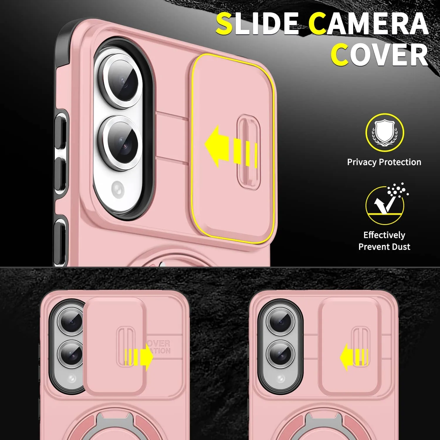 Heavy Duty Shockproof Armor Case with Slide Camera Lens Cover, Built-in Stand & Magnetic Car Mount