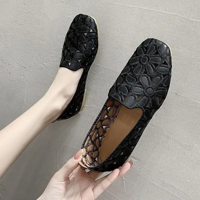 Women Flats Slip on Loafers Foldable Flats for Women Square Toe Single Shoes Hollow Out Fashion Party Casual Fashion Women Shoes 4