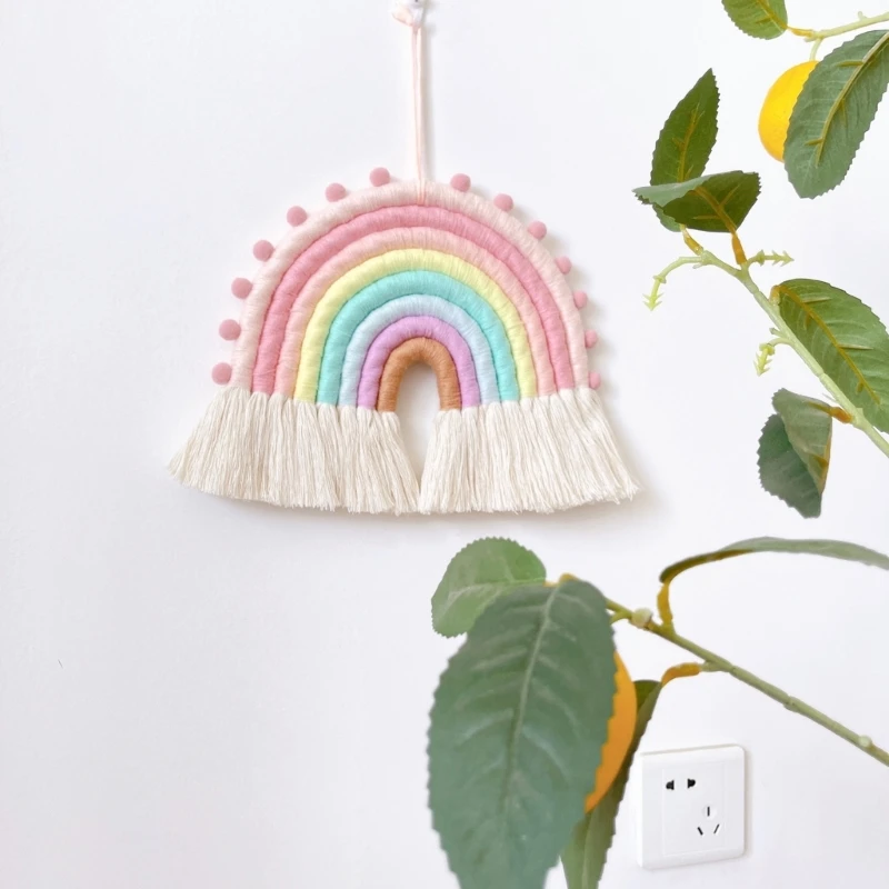 Rainbow Wall Hanging Ornaments 8 Lines Macrame Tapestries Woven Rainbow with Tassels for Nursery Room Home Decorations 4