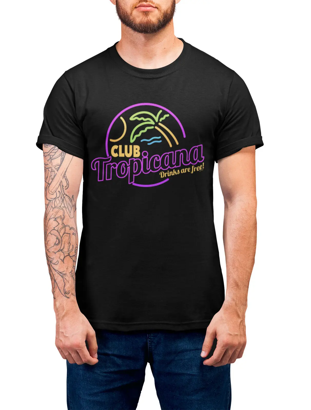 Mens Club Tropicana Maglietta Organica Anni '80 Fancy Dress Party Music Wham Pride Maniche Lunghe O Corte