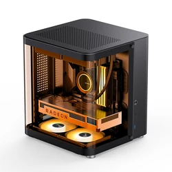 TK-1 White/Black Computer Case, Hyperboloid Side Transparent M-ATX Game Case, Supports 240 Cold Radiator, Vertical Air Duct