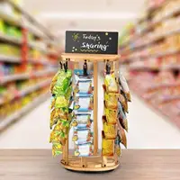 Chip Rack Display Stand 360° Rotating 40 Clips Candy Display Wooden Base 5 Tiers Snack Organizer for Party Office Desk Pantry 2