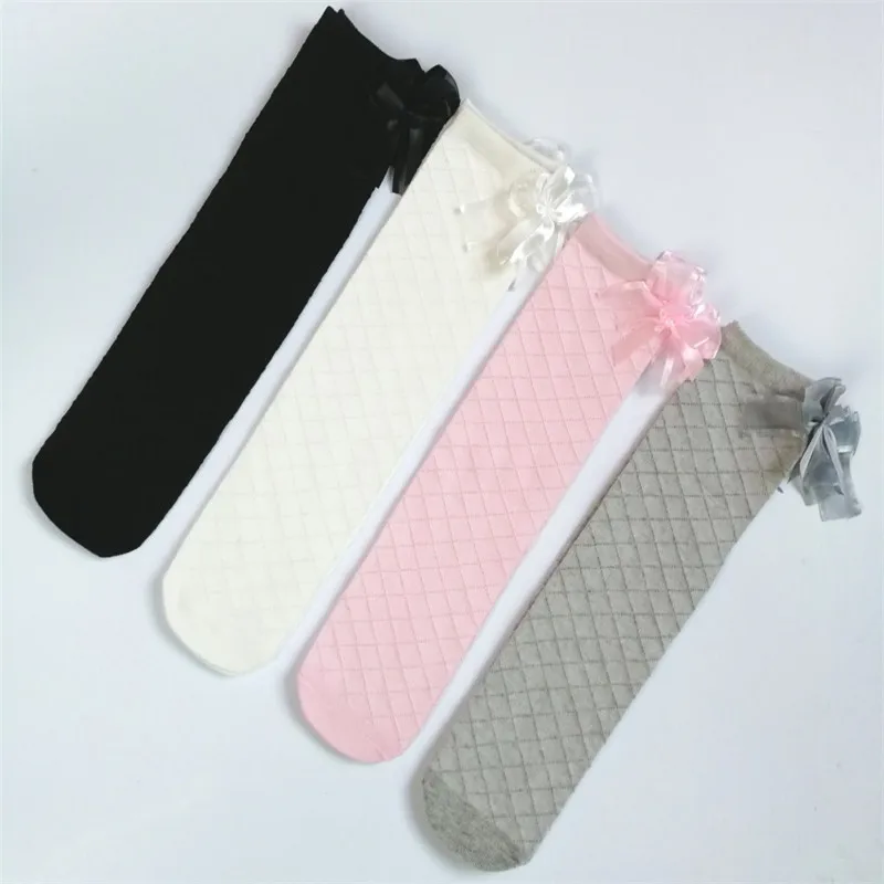 Spring Autumn Girls Socks Knee High Baby Kids Cotton Fashion Bow Solid Wild For Summer 3-12 Years Children Casual Princess Socks