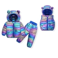 2025 Children's set boys girls autumn winter down cotton hooded jacket+vest+cotton pants 3pcs keep warm set0-5Y