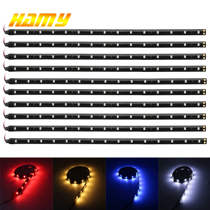 자동차 인테리어 앰비언트 장식 LED 스트립 조명, DRL 스타일링, 유연한 분위기 조명, 12V, 15SMD, 화이트, 레드, 블루, 1 개, 4/10 개, 30cm
