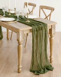 Elegant Burgundy Cheesecloth Table Runner Set - Pack of 4 for Weddings, Holidays, and Events Decor (Olive green)