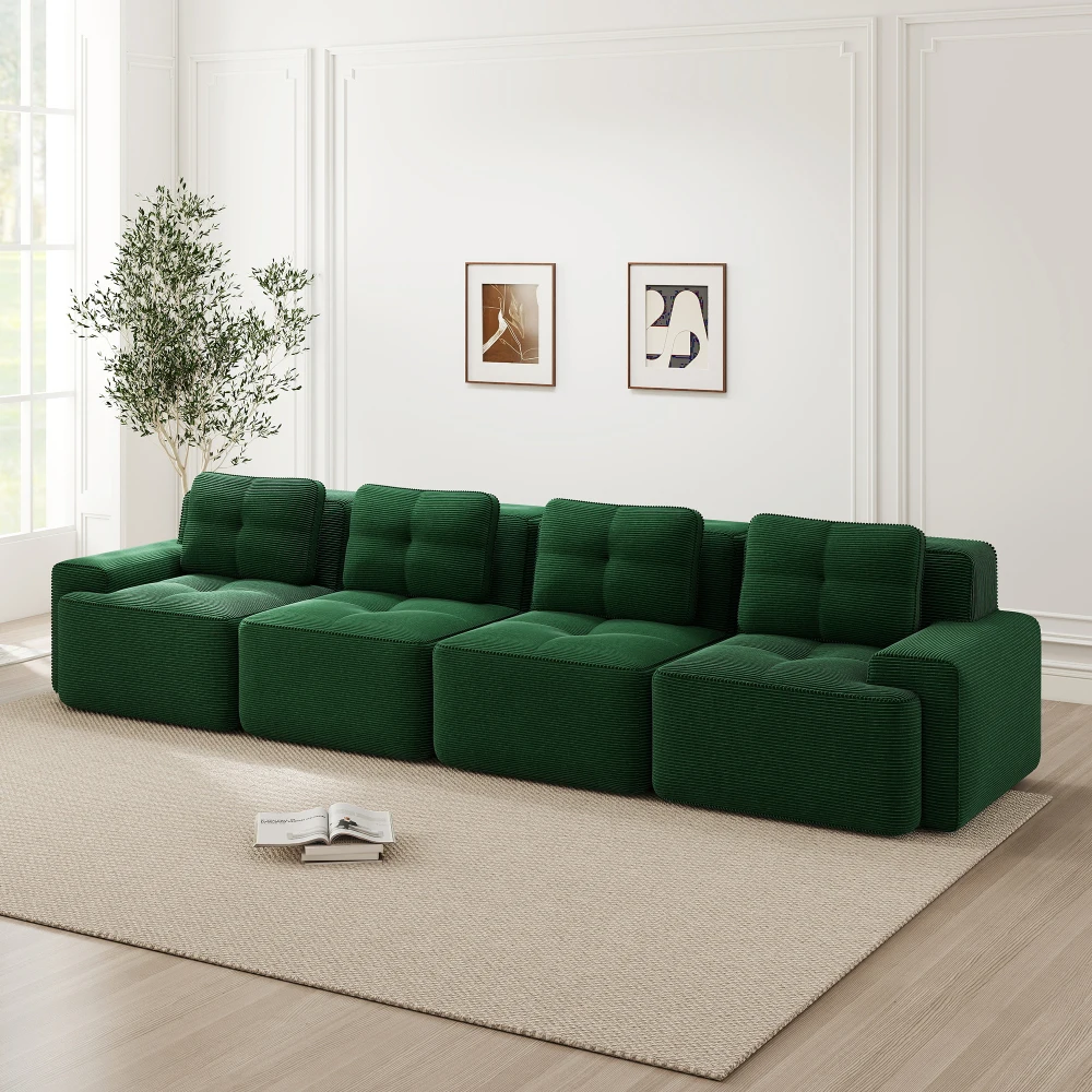 Luxuriöses U-förmiges Modulares Knochenloses Cloud-Sofa, Bequeme Cord-Couch, Montagefreies Rutschfestes Beige Sofa für Zuhause und Apartment – Detail 25