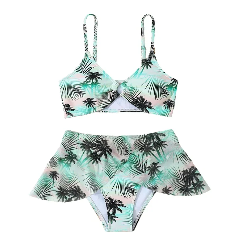 Kids Swimwear Bathing Swimming Swim Suit Beachwear 2 Pieces Children Girls Tropical Print Bikini Set