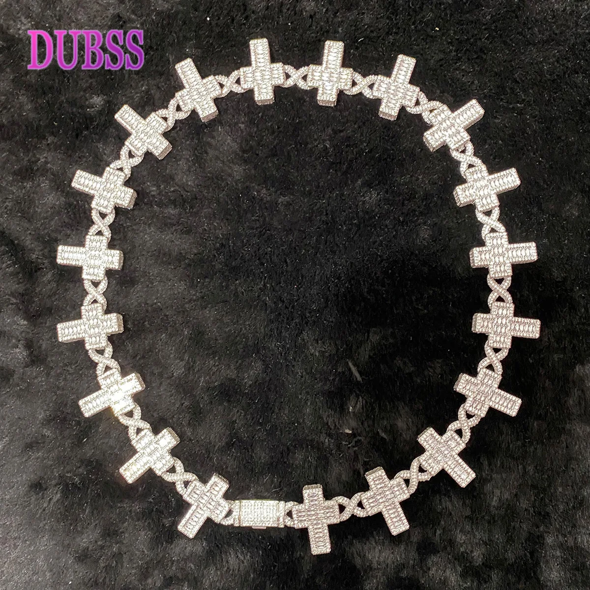 

DUBSS Iced Out Infinity Link Chain for Men Baguette Cross Necklace Choker Hip Hop Jewelry