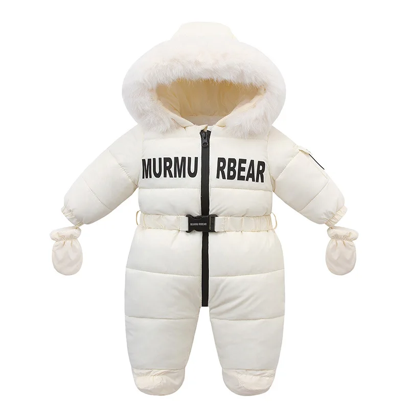 Winter Jumpsuit For Infants Plus Velvet Hooded Newborn Baby Romper 0-2 Years Girl Winter Overalls Snowwear With Scarf