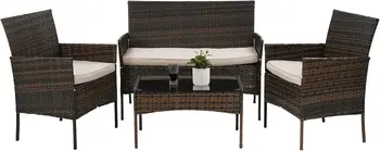 4-Piece Rattan Patio Furniture Set with Glass Table 1