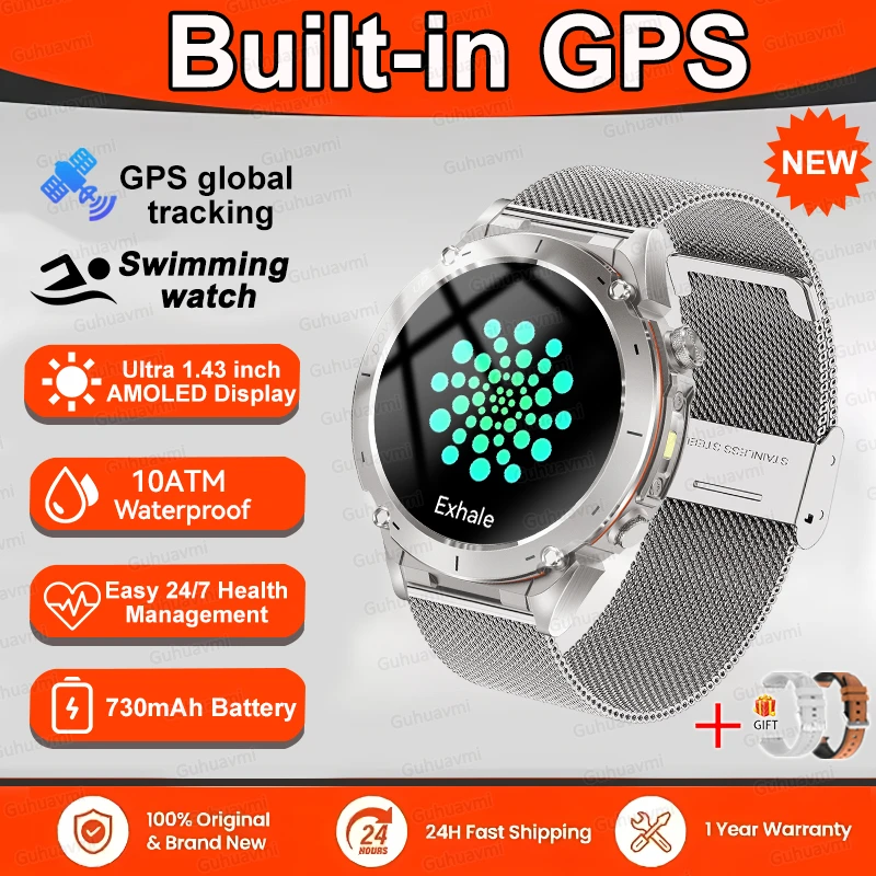 GPS Sports Smartwatch 10ATM Waterproof 1.43" AMOLED Health Monitor - Picture 37 of 43