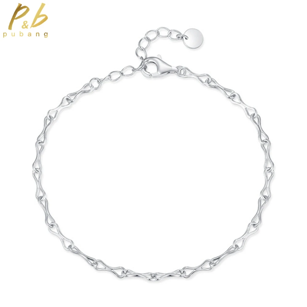 PuBang Fine Jewelry Real 925 Sterling Silver 18K White Gold Bracelet for Women Anniversary Engagement Wedding Gift Free Shipping