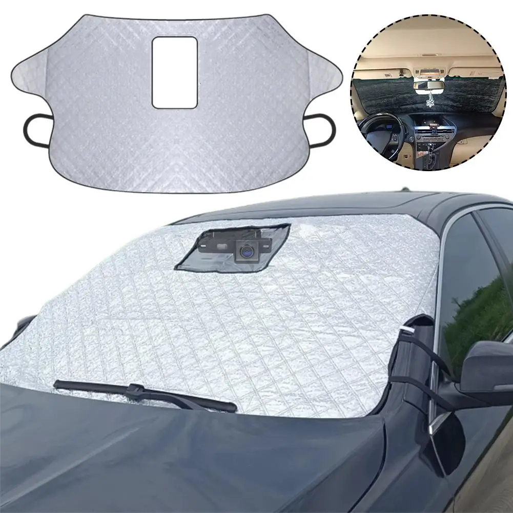 Car Windshield Snow Cover Winter Outdoor Snow Protection Belt Cover Hole Recorder Car Windproof Sunshade Driving With L5W8