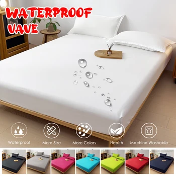 Housse de matelas, drap-housse imperméable, couvre-lit, coussinets de protection simple/Double/King/Queen, pleine taille, gris/blanc 1