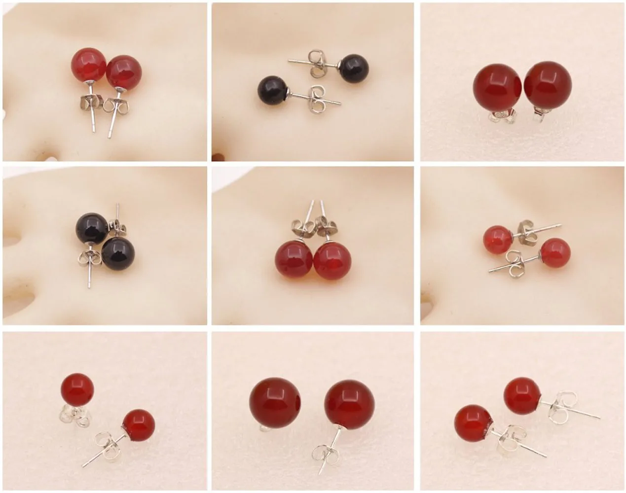 

6mm 8mm 10mm Round Natural Agate Earrings Studs Red Black