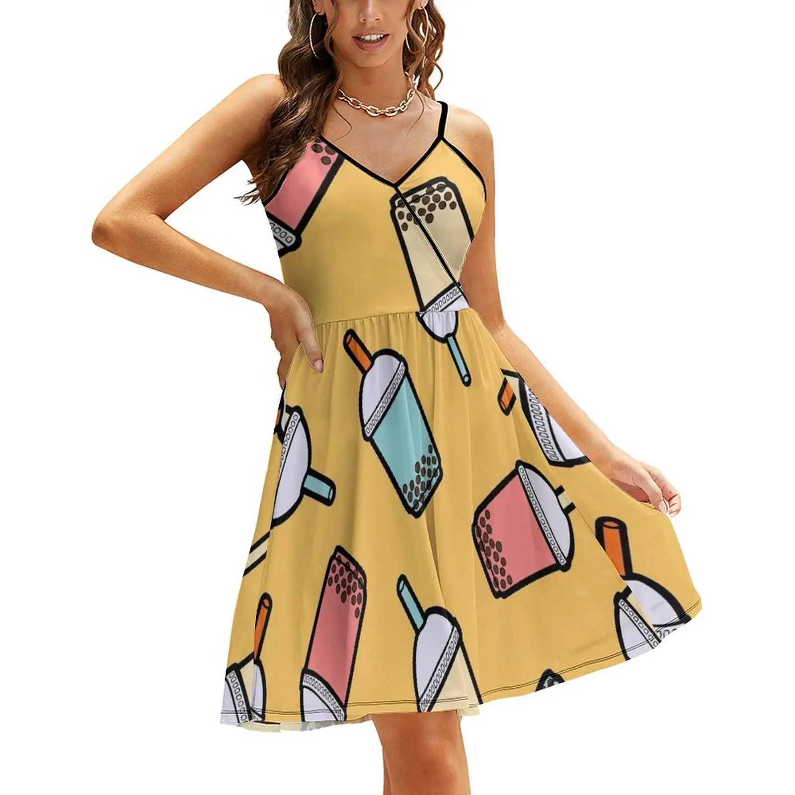 

Bubble Tea Pattern Sling Dress dresses for woman 2024 summer clothes