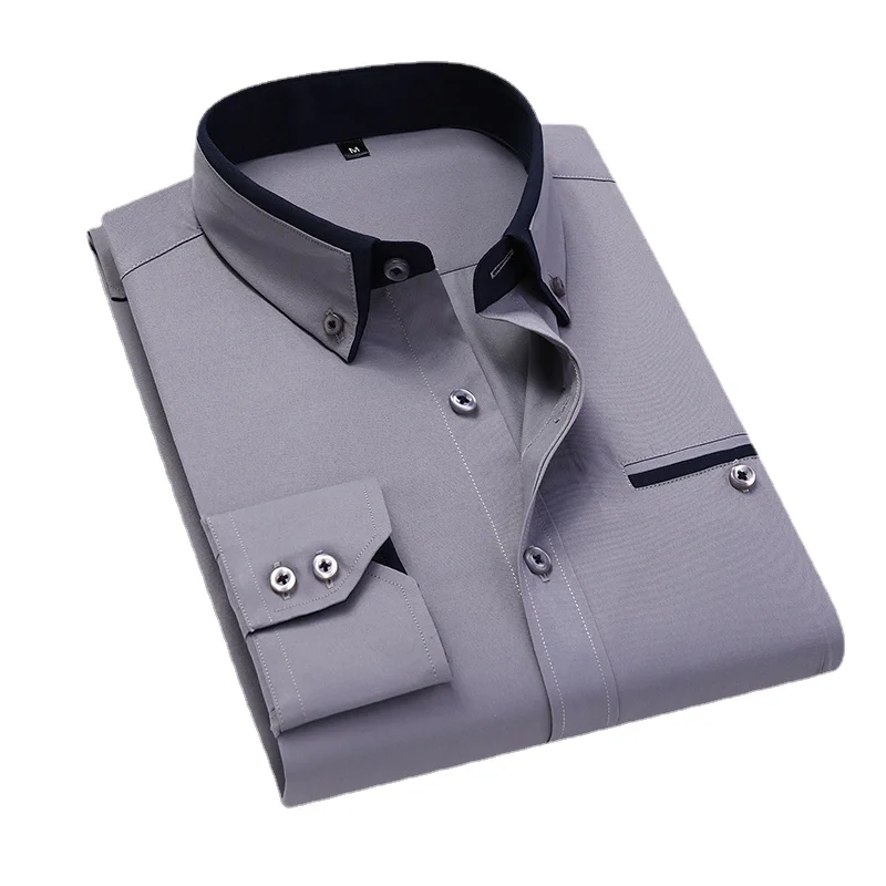 Men Spring Long-Sleeved Shirts 13 Color 8XL British-Style Slim Fit Business Casual