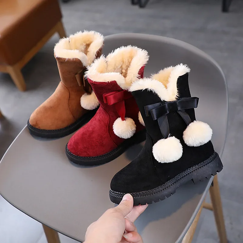 

Bota Feminina детские зимние ботинки новые плюшевые ботильоны противоскользящие хлопковые ботинки с бантиком для девочек ботинки на платформе детские ботинки обувь для девочек