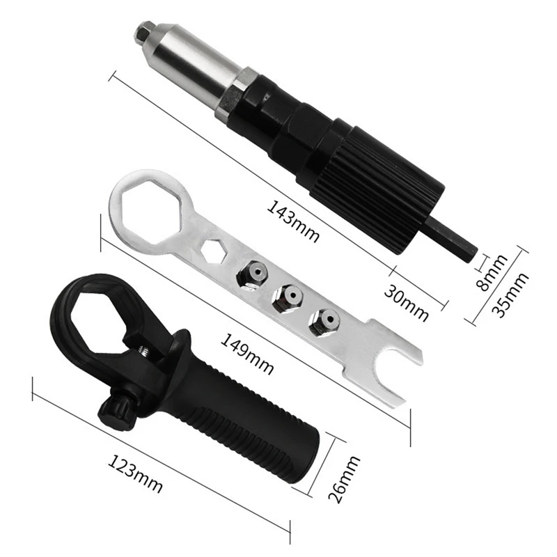 

Electric Riveting Gun Adapter 2.4mm-4.8mm Rivet Nut Gun Drill Bit Nozzle Cordless Conversion Connector Power Tools