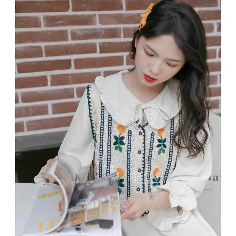 parka jacket women EUSHEY Flowers Embroidery Sweater Vest Women 2022 New Spring Autumn Sleeveless Short Waistcoat Female Prairie Chic Outerwear maxi puffer coat