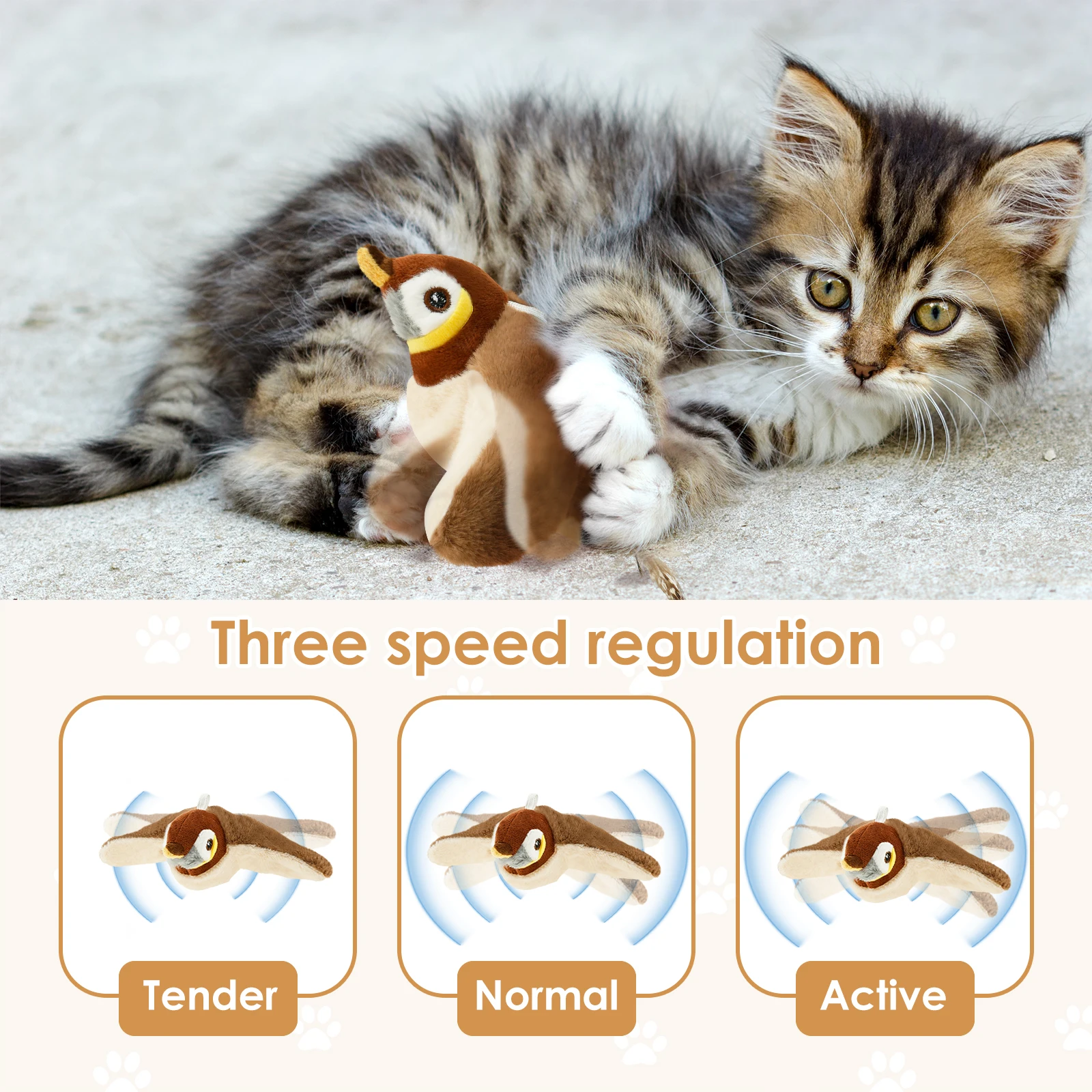 Plush Bird Cat Toy Rechargeable Electric Flapping Wings Bird Cat Toy Simulated Chirping Interactive Cat Toys Indoor Pet Supplies