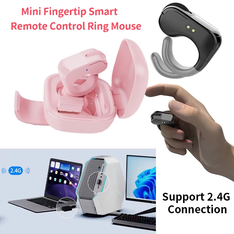 미니 손가락 끝 스마트 원격 제어 링 마우스 지원 Windows iMac iOS 용 2.4G 및 BT 연결 충전식 롤러 터치 패드 마우스