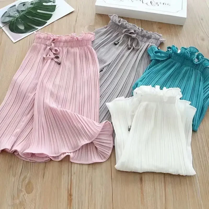 Girls' Ice Silk Wide-Leg Lace Pants 2